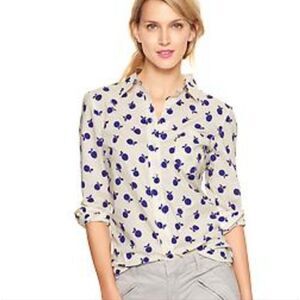GAP Boyfriend Fit SIZE S Blueberry Tunic Button Shirt Top Long Sleeve